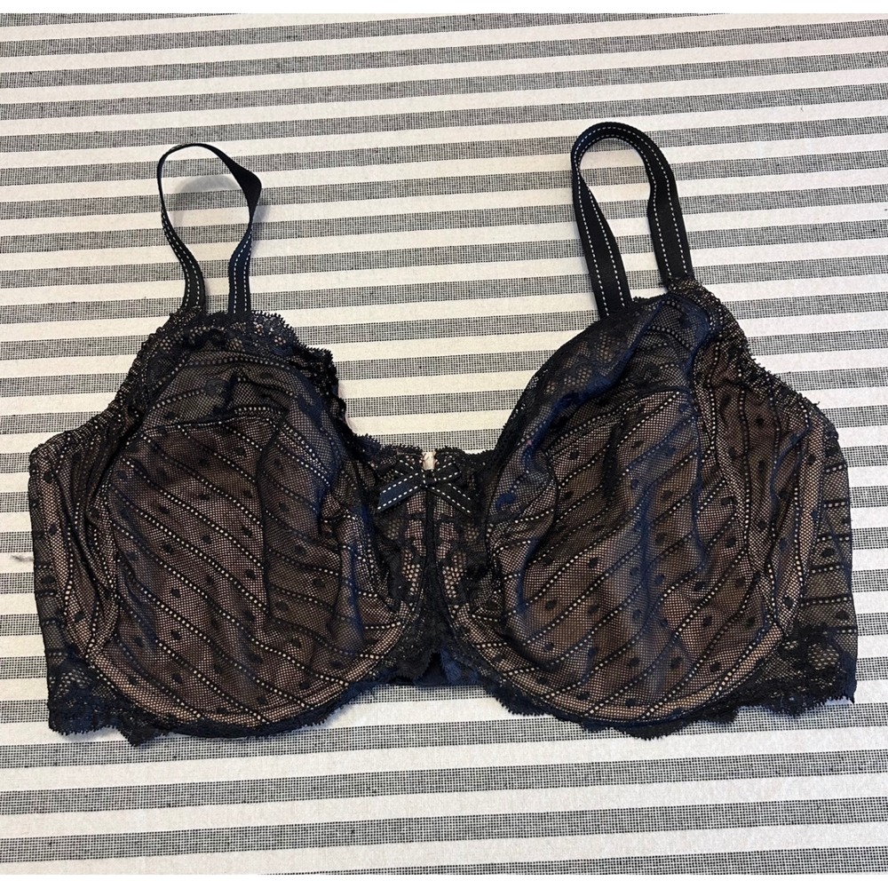 Chantelle Black Lace Polka Dot Unlined Underwire Bra 38H C32810 Full Coverage